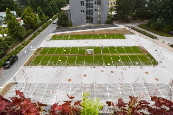 Vegetační parkoviště na ČZU, zdroj Fakulta životního prostředí ČZU