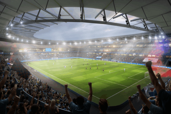 Vítěz architektonické soutěže na fotbalový stadion Nové Bazaly, autoři a vizualizace L35 Arquitectos, zdroj Magistrát Ostravy