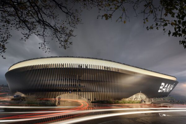 Fotbalový stadion Nové Bazaly v Ostravě, autoři a vizualizace querkraft, spolupráce OBERMEYER Helika