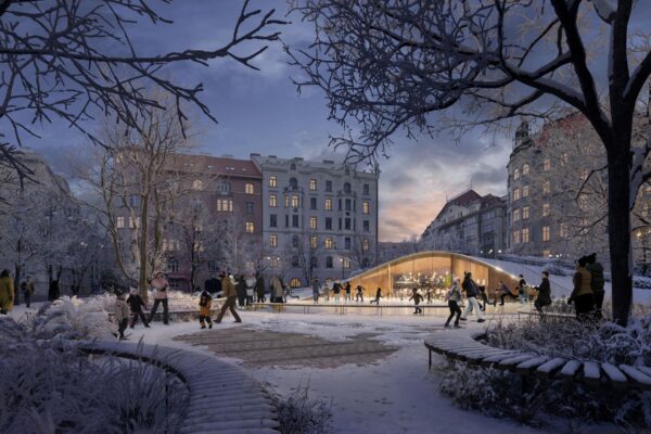 Piazzetta před hotelem Fairmont, autoři a vizualizace ADEPT, zdroj Fairmont Golden Prague